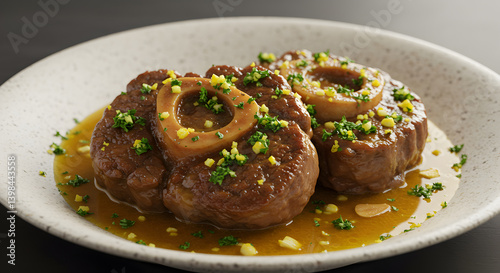 Elegant Serving Of Tender Slowcooked Osso Buco With Gremolata Cuisine
