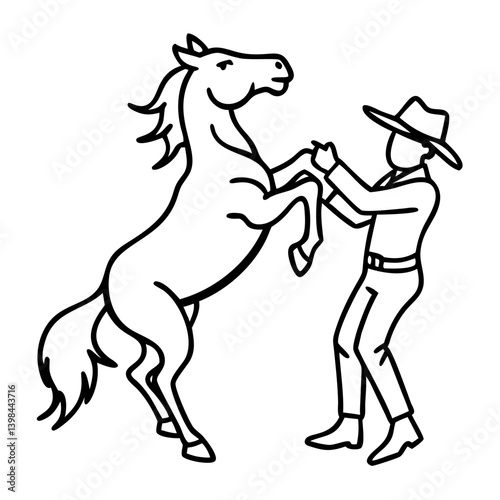 Cowboy and Rearing Horse Line Art for Tattoos and Coloring Books