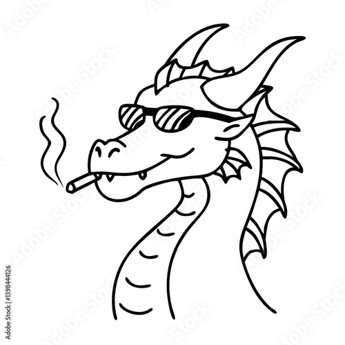 Cool Dragon Wearing Sunglasses Smoking Vector Art for Tattoo and Coloring Book Designs