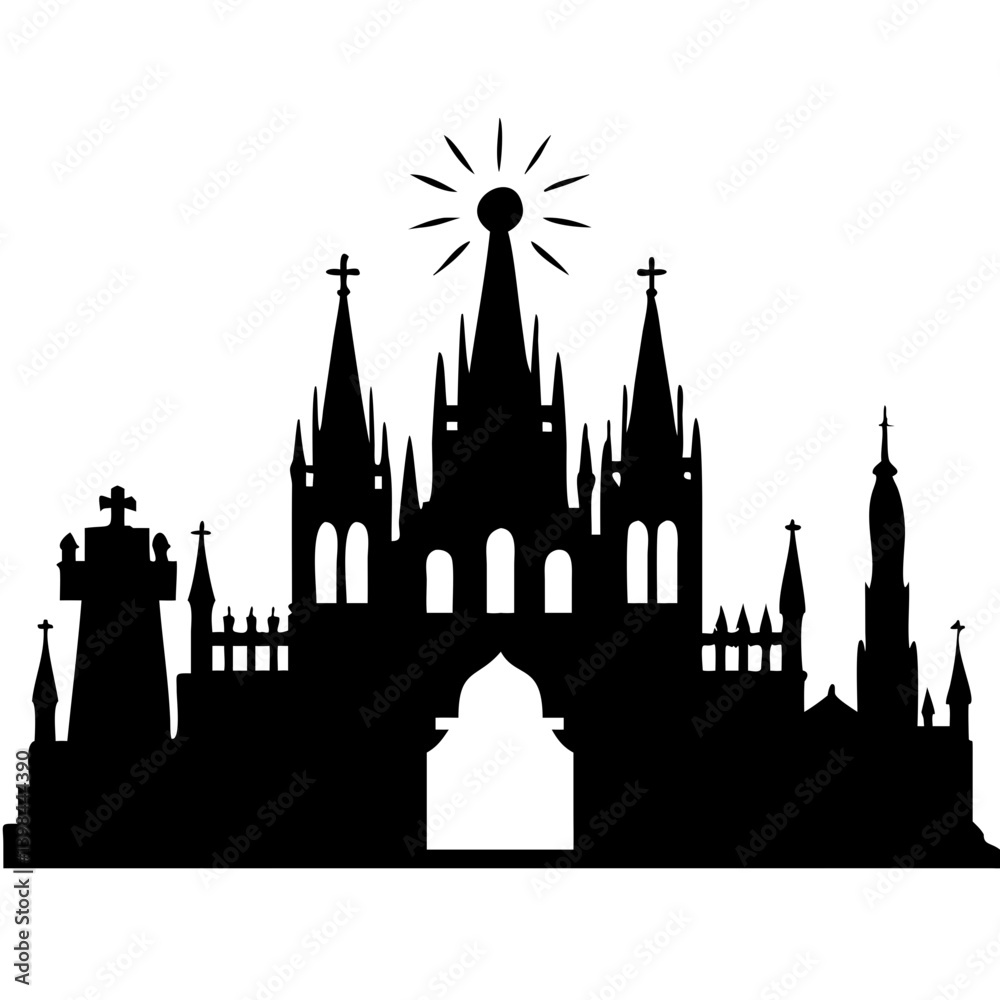 Gothic Cathedral Silhouette Vector Art for Religious Graphic Design Gothic Cathedral Silhouette Vector Art for Religious Graphic Design