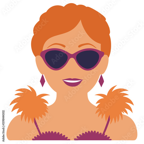 Colorful Retro Woman with Sunglasses and Earrings for Fashion and Design Projects