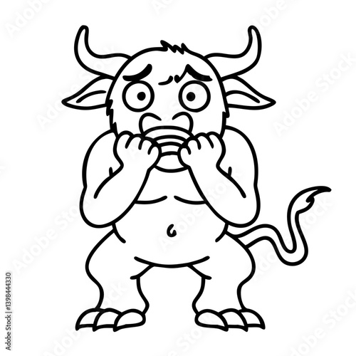 Cute Nervous Minotaur Vector for Cartoon Art and Coloring Books