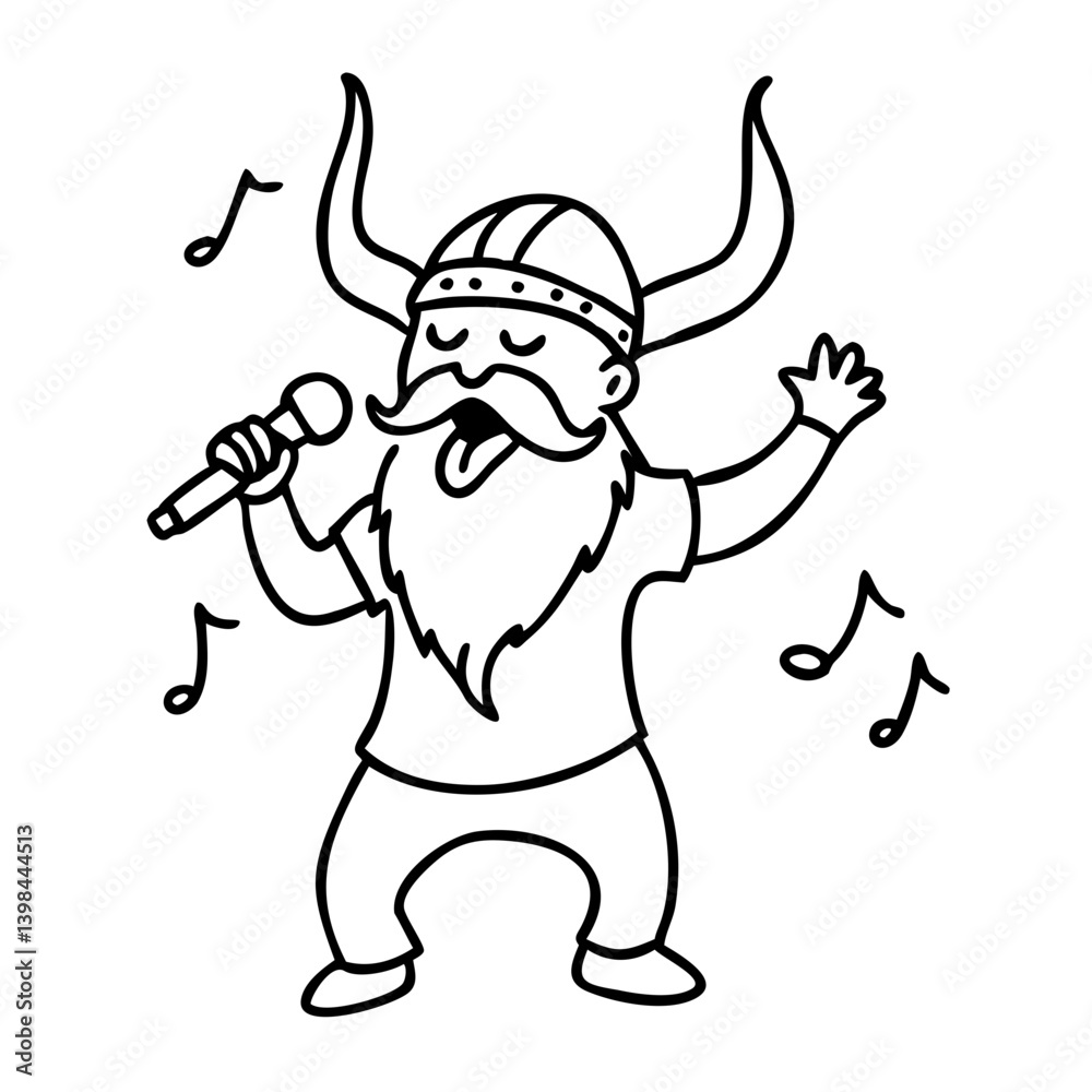 Viking Cartoon Singing Character with Microphone Music Notes Vector Art Viking Cartoon Singing Character with Microphone Music Notes Vector Art
