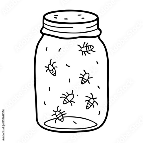 Vector Illustration of Bugs in Jar for Coloring Book and Educational Use