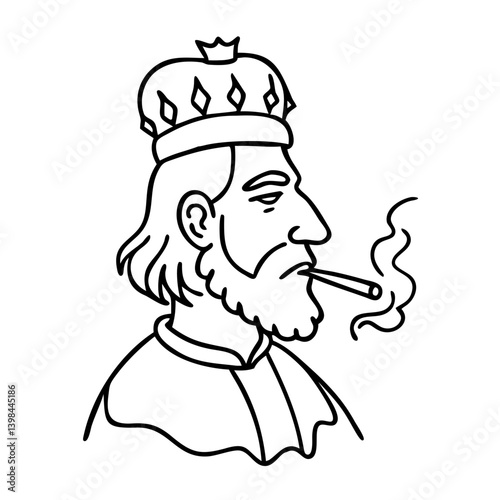 Regal King Smoking Illustration Vector for Tattoo and Coloring Book Art