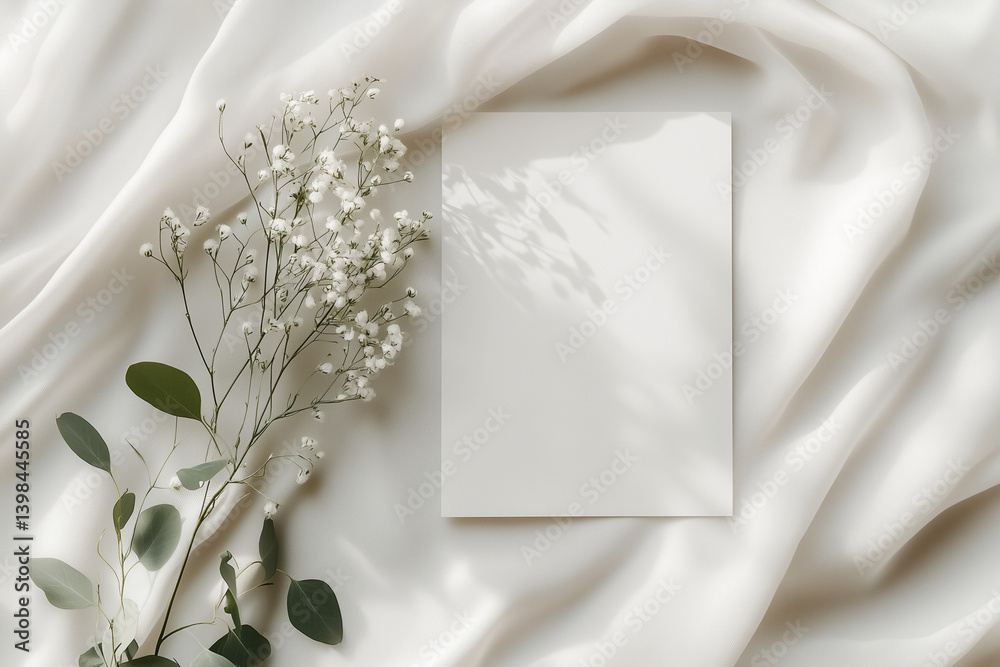 Delicate Flat Lay with Flowers and White Fabric