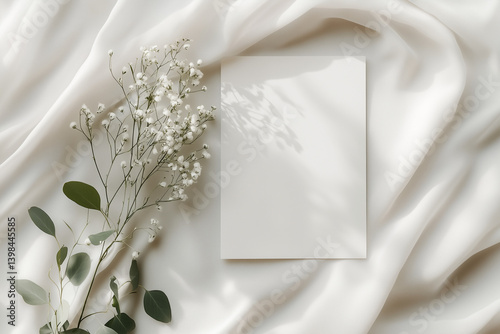 Obraz na płótnie Delicate Flat Lay with Flowers and White Fabric w salonie
