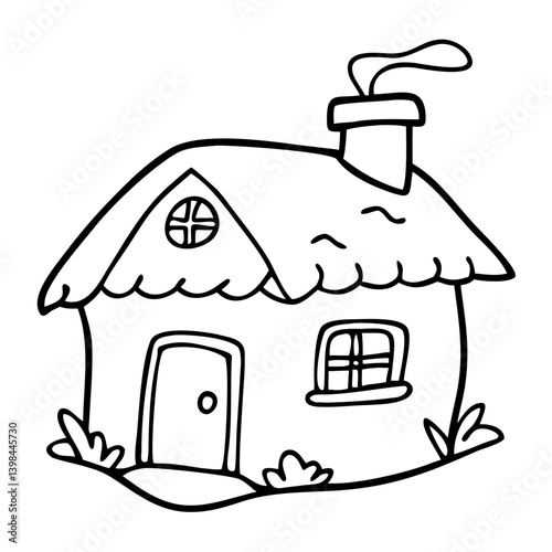 Charming Cartoon Cottage Illustration for Coloring Books and Art Projects