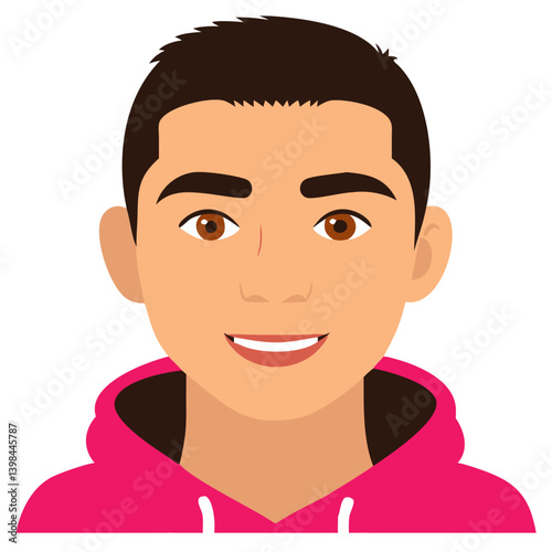 Smiling Young Man in Red Hoodie Vector Illustration for Avatars or Social Media Profiles