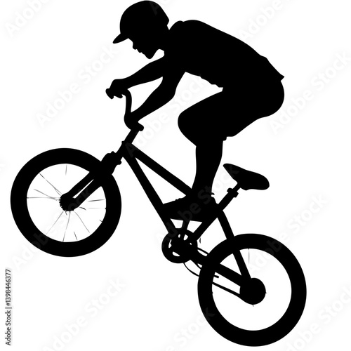 BMX Rider Performing Midair Stunt Silhouette for Sports Designs and Graphics