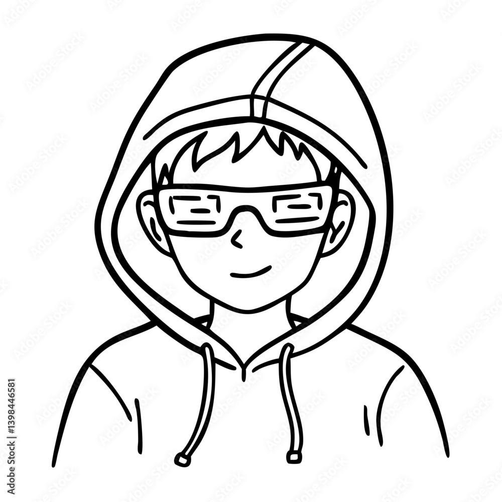Vector Illustration Cool Person Wearing Hoodie and Sunglasses for Graphic Design Projects Vector Illustration Cool Person Wearing Hoodie and Sunglasses for Graphic Design Projects