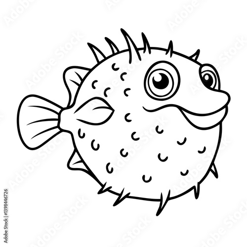 Cartoon Puffer Fish Illustration for Kids Coloring and Tattoos Vector Art
