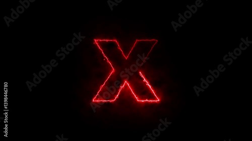 Animated false or incorrect cross symbol on black background. X mark icon glowing neon animation black background.