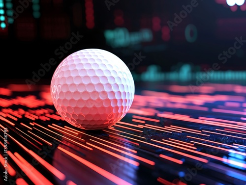Golf ball on glowing lines