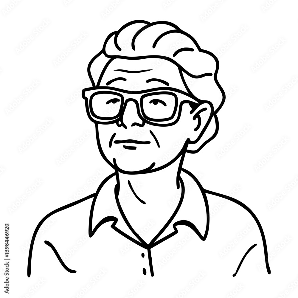 Elderly Man Wearing Glasses Line Art Illustration for Design and Decoration Elderly Man Wearing Glasses Line Art Illustration for Design and Decoration