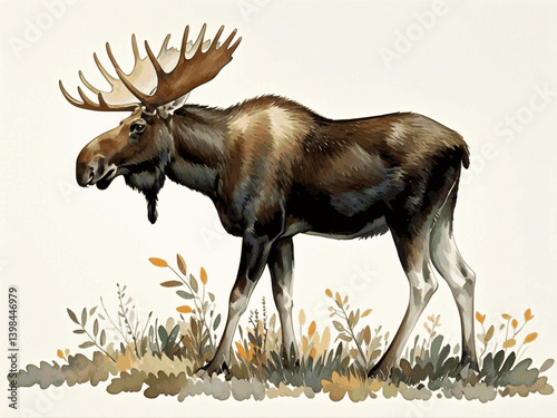 Silent Flow of wilderness moose isolated watercolor vector illustration svg