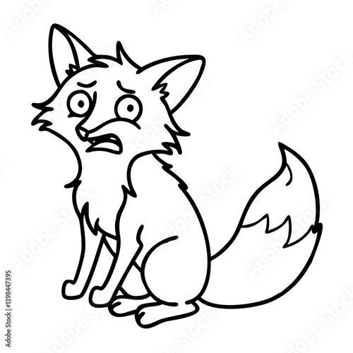 Nervous Cartoon Fox Character Vector for Tattoo or Coloring Book Design
