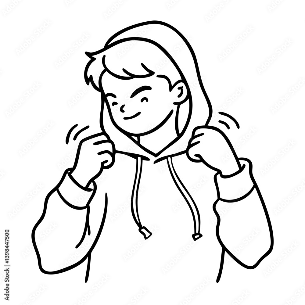Vector Illustration Confident Young Person Wearing Hoodie Line Art Design Vector Illustration Confident Young Person Wearing Hoodie Line Art Design