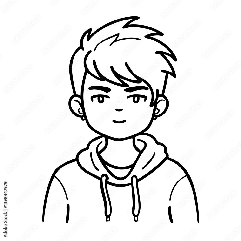 Trendy Young Male Avatar Line Art Illustration for Digital Use and Design Projects Trendy Young Male Avatar Line Art Illustration for Digital Use and Design Projects