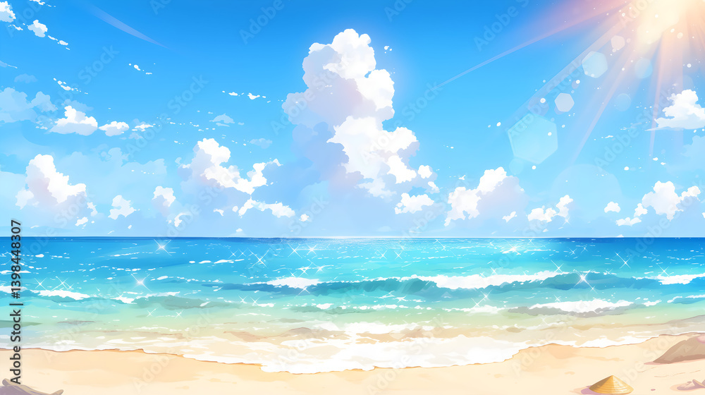 Fototapeta premium Summer Beach Japanese Anime Style Banner Poster Wallpaper