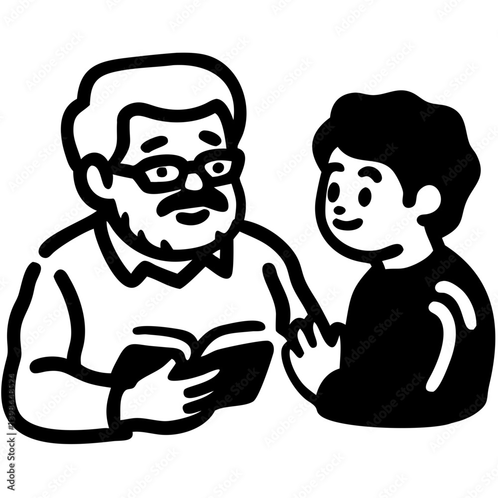 Grandfather Reading Storybook to Child Vector Illustration for Education and Family Projects Grandfather Reading Storybook to Child Vector Illustration for Education and Family Projects