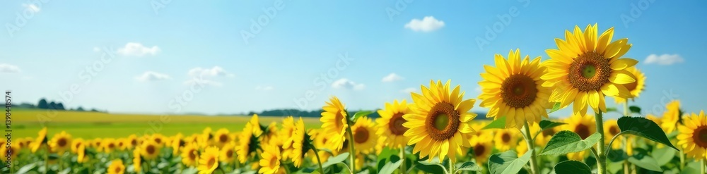 Sunflowers sway gently in the breeze under clear blue skies, sunflowers, flowers, field Sunflowers sway gently in the breeze under clear blue skies, sunflowers, flowers, field