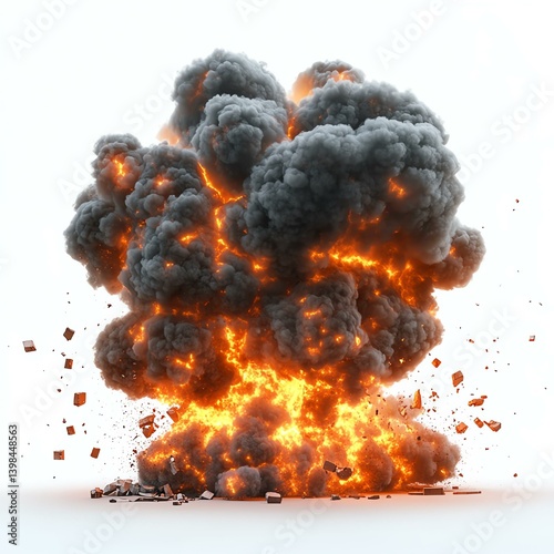 Explosive scene with fire and smoke. photo
