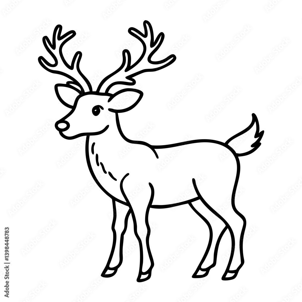 Fototapeta premium Majestic Deer Line Art Illustration Perfect for Coloring Books and Tattoo Designs