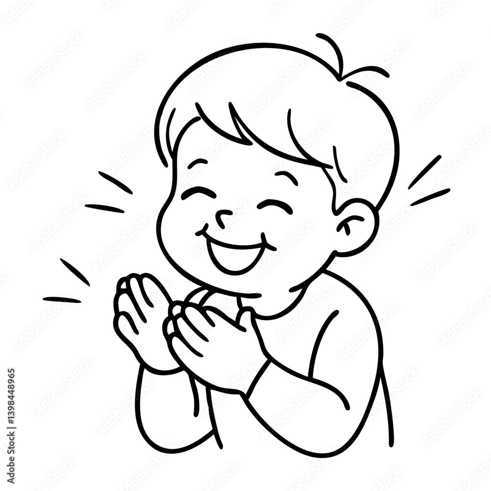Happy Smiling Child Clapping Hands Vector Illustration for Coloring Books Happy Smiling Child Clapping Hands Vector Illustration for Coloring Books