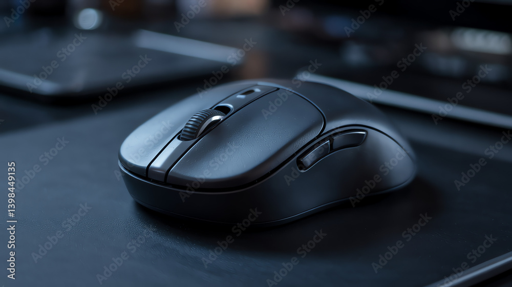 Wireless Computer Mouse on Desk with Soft Lighting Wireless Computer Mouse on Desk with Soft Lighting