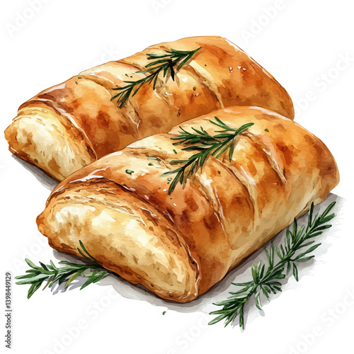 Pirozhki, watercolor illustration, isolated on a white background.


