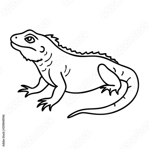 Outline Vector Illustration of Iguana for Tattoo or Coloring Book Designs