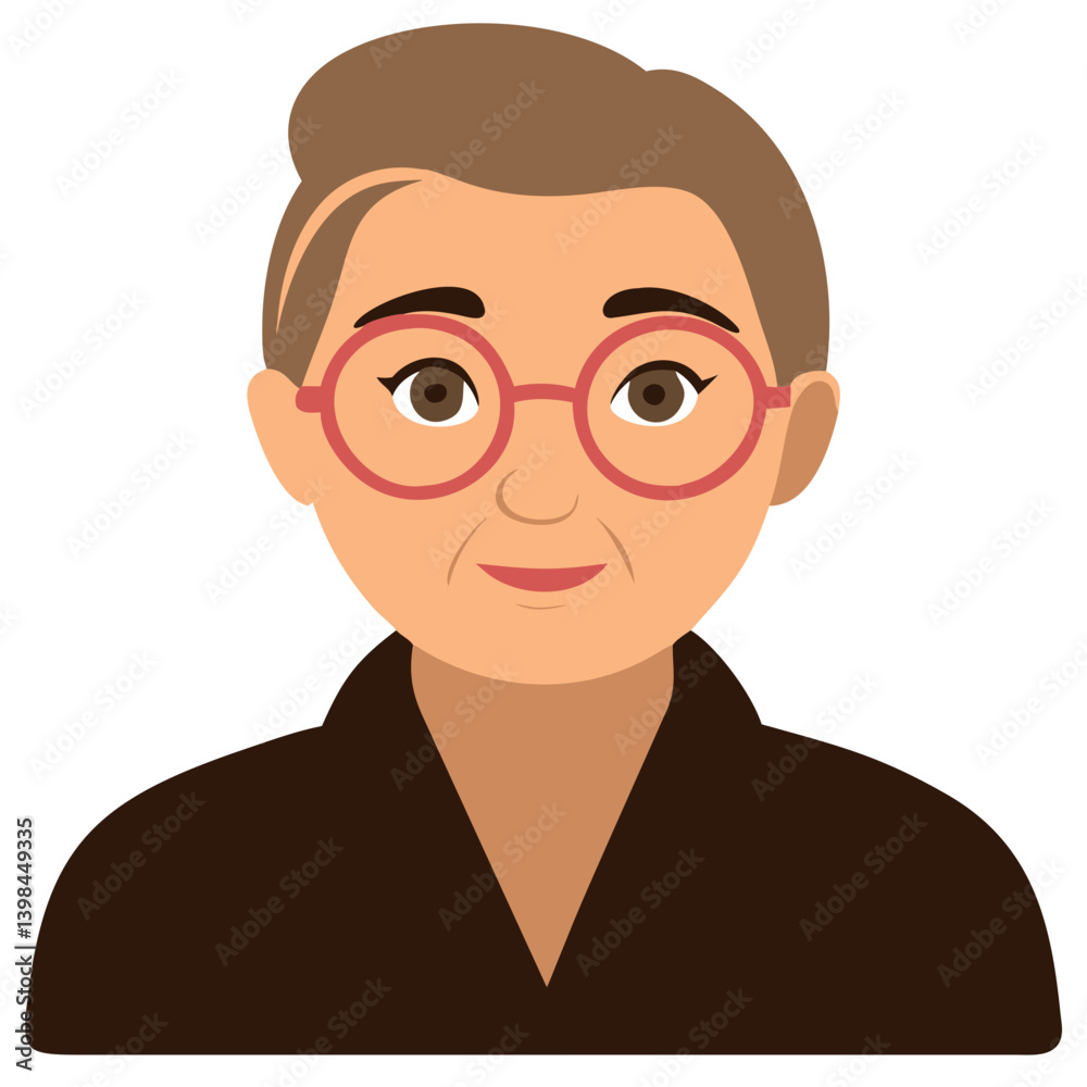 Elderly Woman Vector with Glasses and Short Hair for Illustrations and Design Projects