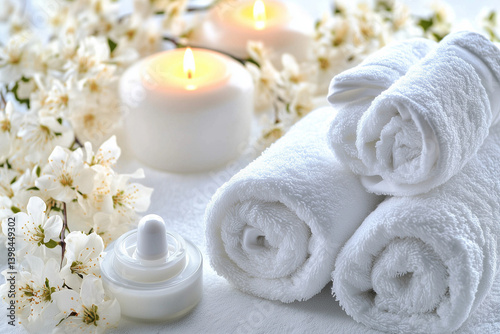 Spa Setup with Candles and Rolled Towels