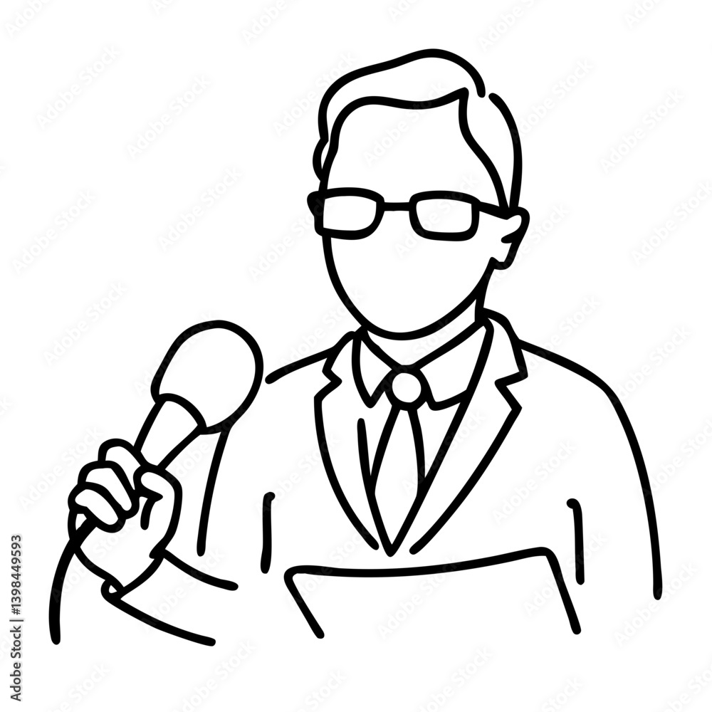 Vector Drawing of News Reporter Holding Microphone for Media and Communication Design Vector Drawing of News Reporter Holding Microphone for Media and Communication Design