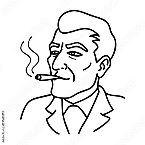 Retro Gentleman Smoking Cigar Line Art for Tattoo Design and Prints