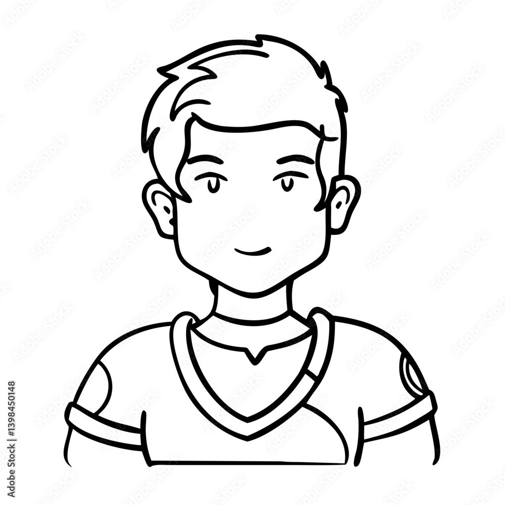 Vector Illustration Smiling Boy Cartoon Character Design for Coloring Books and Tattoos Vector Illustration Smiling Boy Cartoon Character Design for Coloring Books and Tattoos