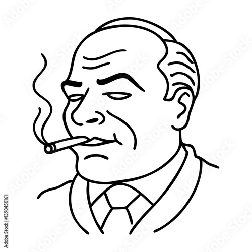 Vintage Gentleman Smoking Cigar Line Art Illustration for Posters and Wall Art