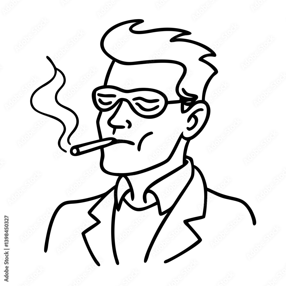 Obraz premium Vector Illustration Cool Man with Sunglasses Smoking for Tattoo and Coloring Book