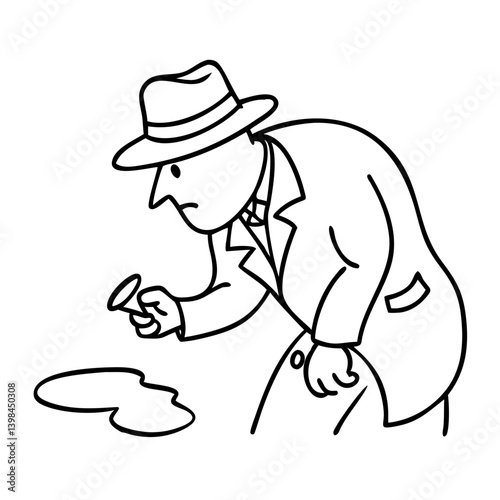 Detective Cartoon Character Examining Clue with Magnifying Glass Vector Art