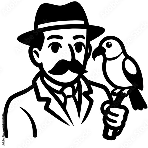 Vintage Gentleman with Parrot Vector Illustration for Artistic Design