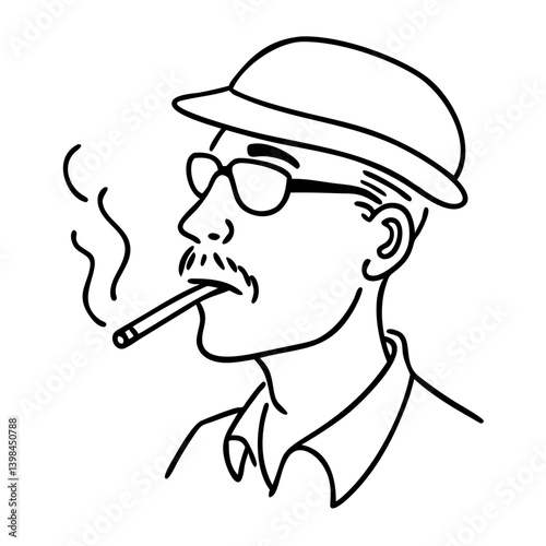 Vintage Man Smoking Pipe Line Art Illustration for Stylish Design Projects