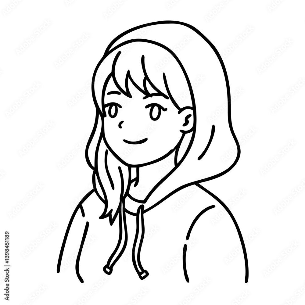 Hoodie Girl Line Art Vector for Design and Coloring Book Projects Hoodie Girl Line Art Vector for Design and Coloring Book Projects