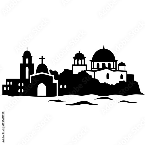 Santorini Skyline Silhouette Vector Illustration for Design Projects and Decor