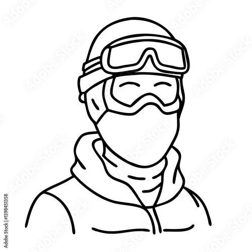 Winter Sports Enthusiast in Goggles and Mask Line Art for Design Projects