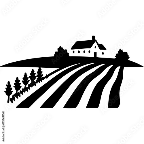 Countryside Farm Silhouette Vector Illustration for Decoration and Design Projects