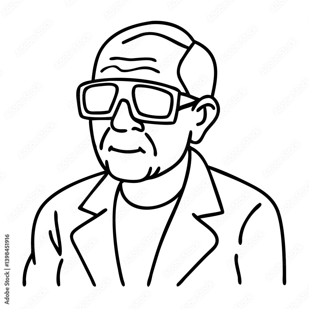 Elderly Man Wearing Glasses Line Art Illustration for Digital and Print Use Elderly Man Wearing Glasses Line Art Illustration for Digital and Print Use