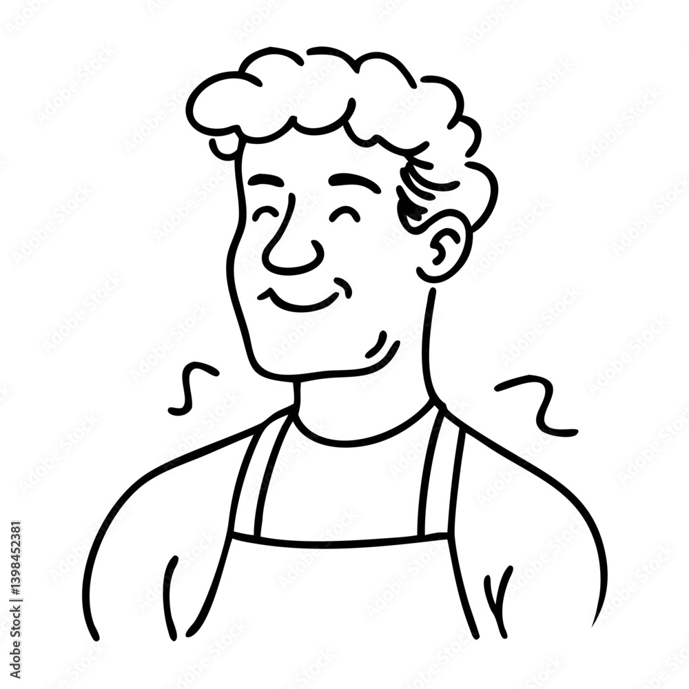 Happy Person Wearing Apron Simple Line Art Vector for Coloring and Tattoos Happy Person Wearing Apron Simple Line Art Vector for Coloring and Tattoos