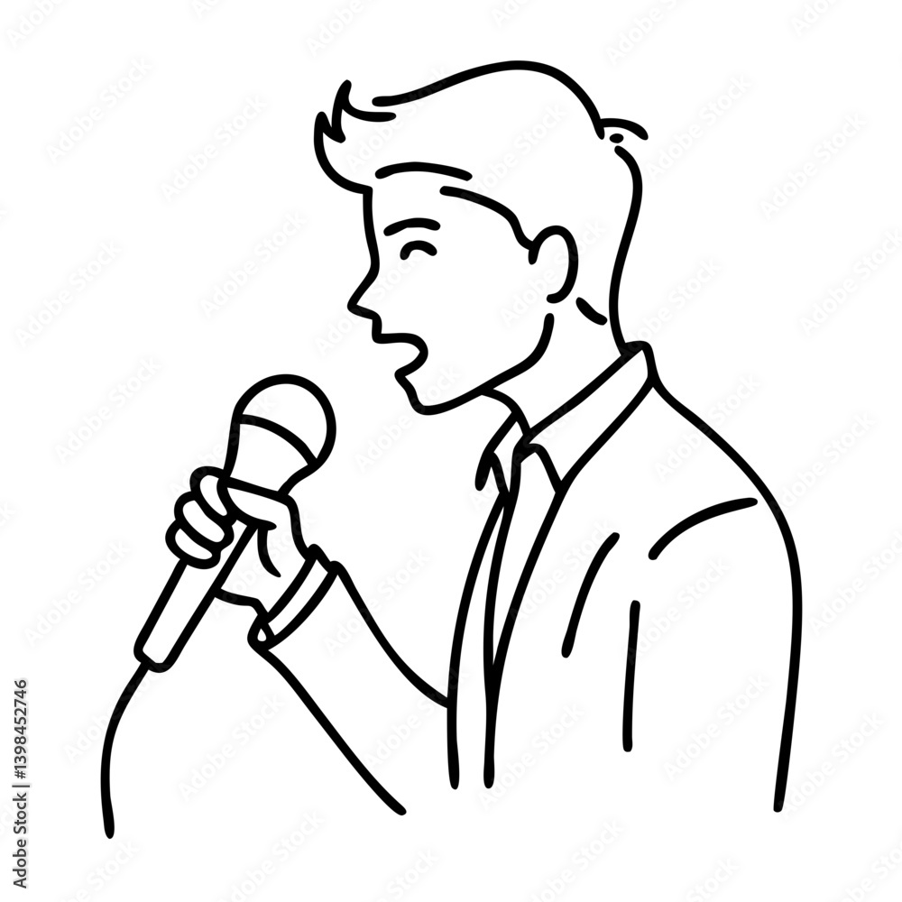 Vector Illustration of Man Singing with Microphone for Music Theme