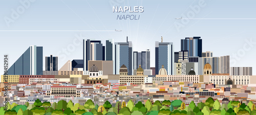 Obraz na płótnie Naples city skyline on gradient beautiful day sky background. Vector illustration w salonie